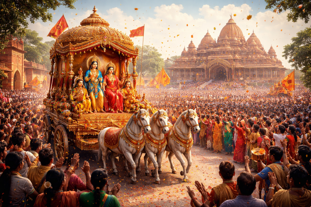 Ram Navami 2026 procession in Ayodhya with chariot and devotees